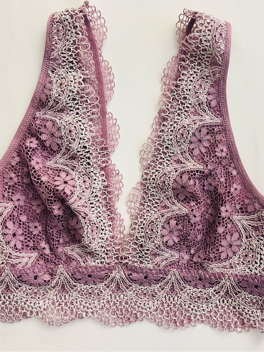 Women’s Mauve Pink Floral Lace Bralette Deep V Crochet Trim Lingerie Top